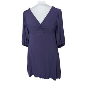 Max Edition Dark Purple Twist Front V-Neck Balloon Sleeve A-Line Jersey Dress L